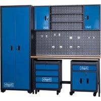 Werkstatt Komplett Set GWS08 Scheppach - 8-tlg. Werkstatt Modulsystem mit 2x Werkstattwagen Werkstattschrank Werkzeugwand & Werkbank | 2360x500x2050mm