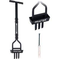 Hand Rasenlüfter PX-RL-10 Practixx - 20cm Arbeitsbreite | 3 Zinken Aerifizierer | Rasen belüften | Auffangbehälter | Softgrip | mit Reinigungswerkzeug