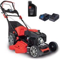 Rasenmäher MS225-56E Scheppach - E-Start | Radantrieb | 6PS | 56cm Schnittbreite | 65 Liter Fangkorb | inkl. 2Ah Akku + 2
