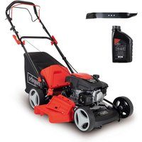 Benzinrasenmäher MS161-46 Scheppach - 46 cm Schnittbreite Radantrieb | Mulchfunktion | 55L Fangbox | inkl. Öl und 2. Messer