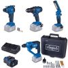 Akku-Aktions-Set AS300 Scheppach - 20V | Bohrhammer | Bohrschrauber | Handkompressor | Arbeitsleuchte | inkl. 4Ah Akku & 2